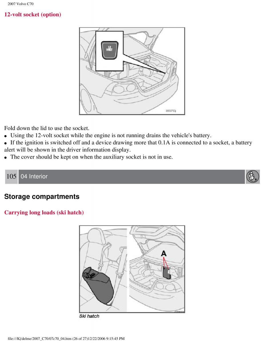 Volvo C70 M II 2 owners manual / page 127