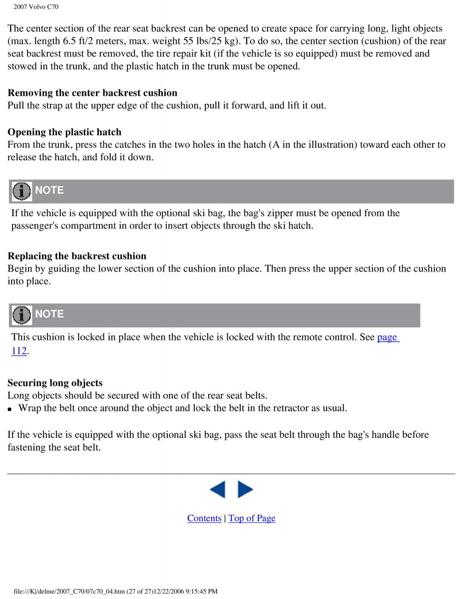 Volvo C70 M II 2 owners manual / page 128