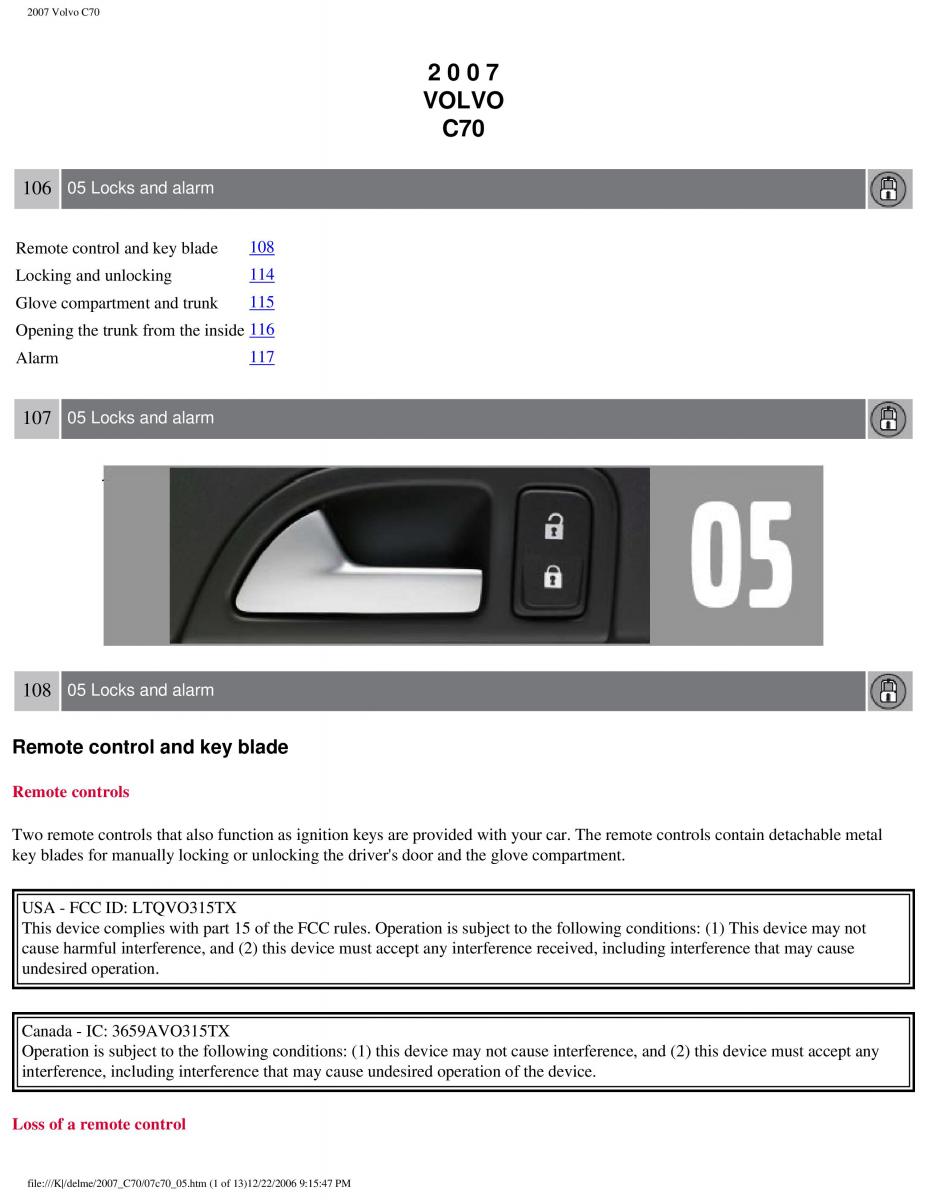 Volvo C70 M II 2 owners manual / page 129