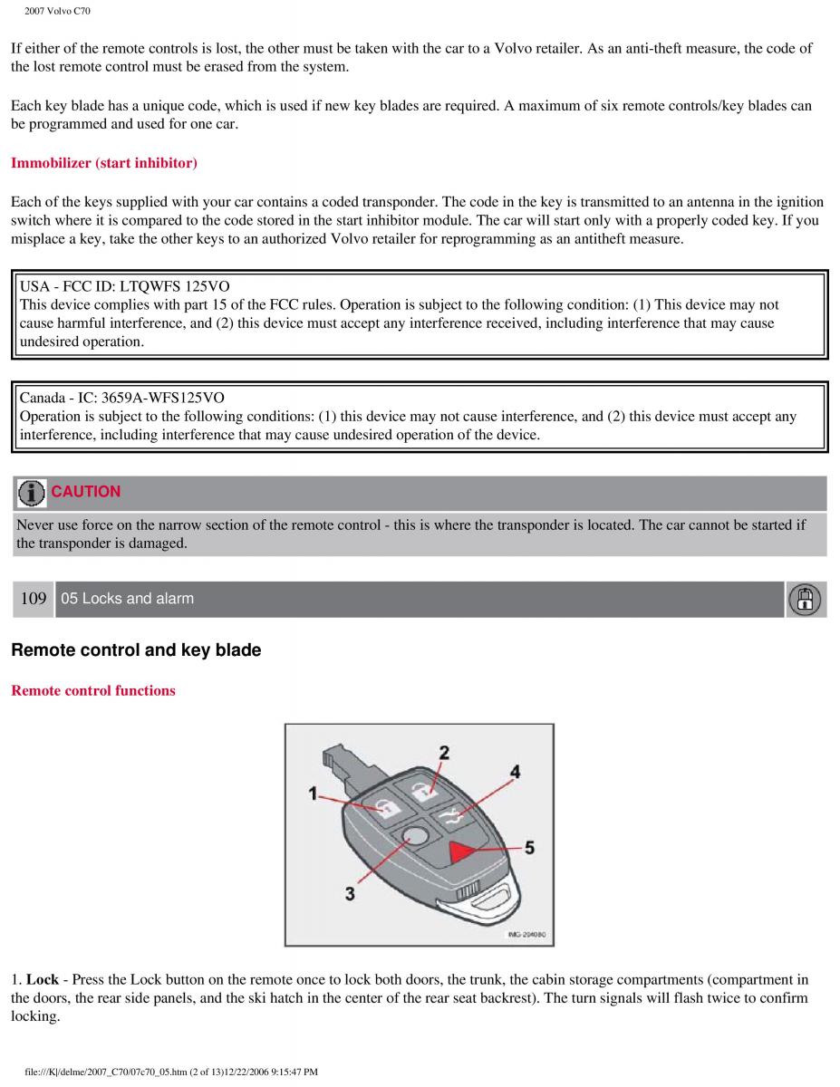 Volvo C70 M II 2 owners manual / page 130