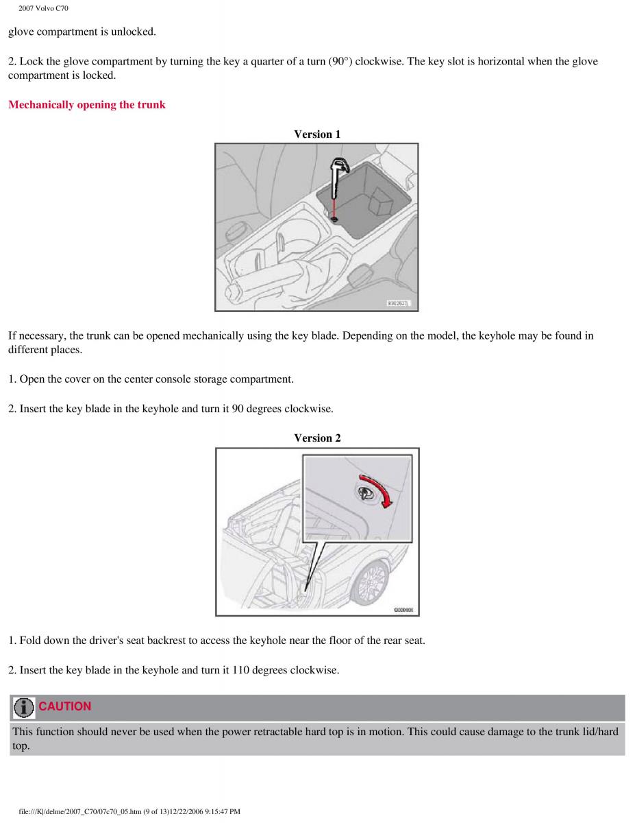 Volvo C70 M II 2 owners manual / page 137