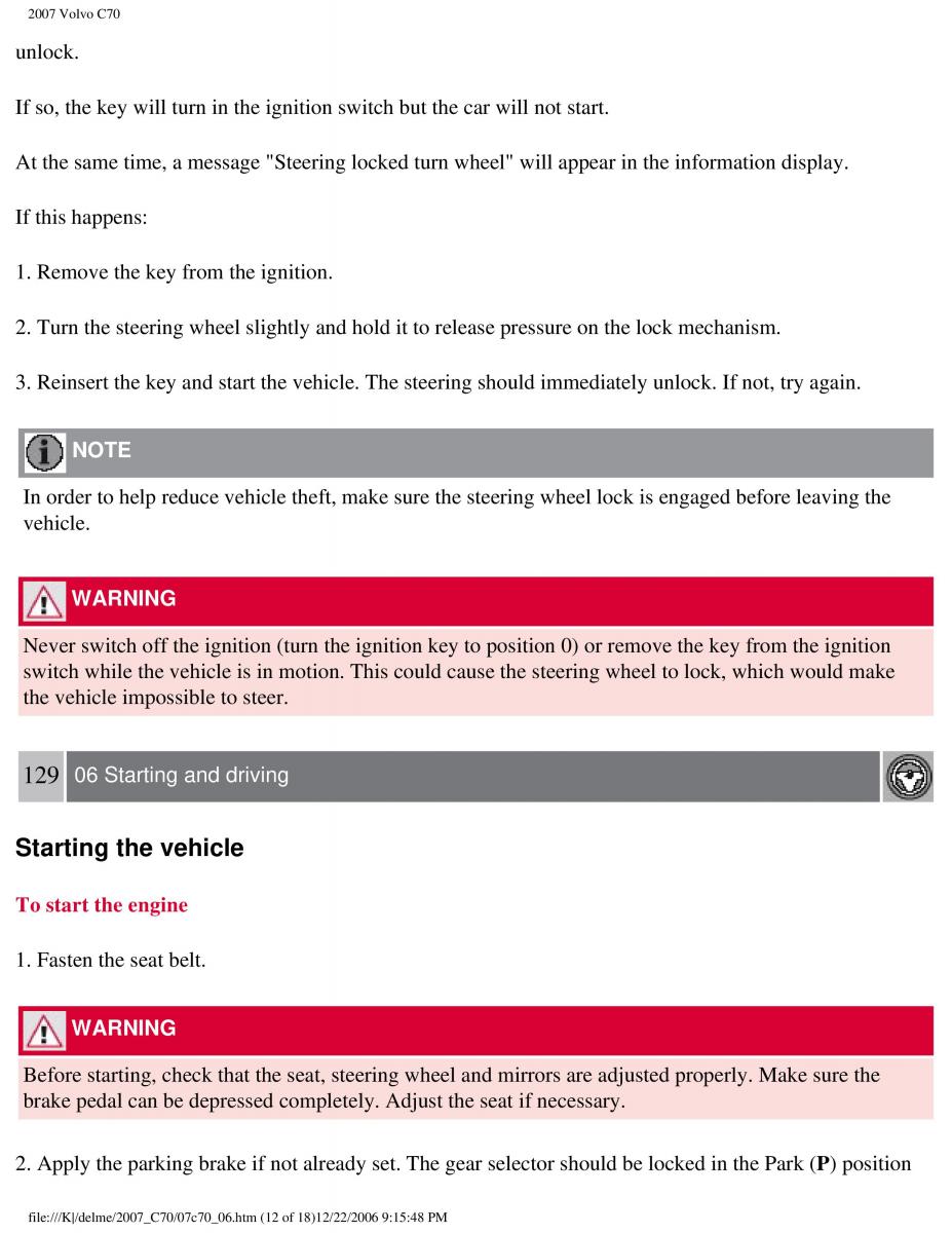 Volvo C70 M II 2 owners manual / page 153