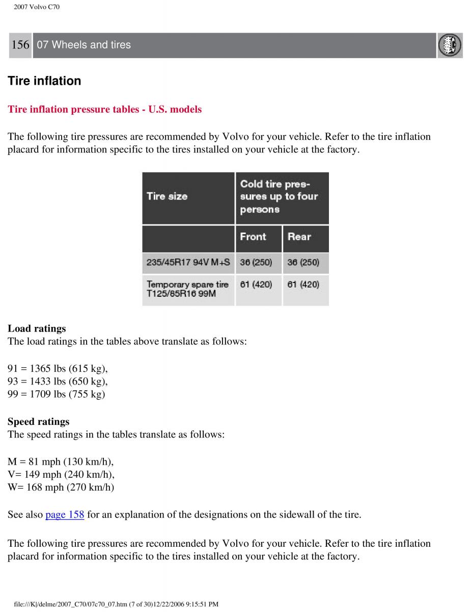 Volvo C70 M II 2 owners manual / page 166