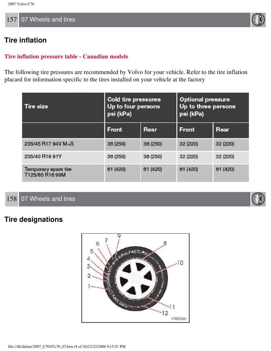 Volvo C70 M II 2 owners manual / page 167