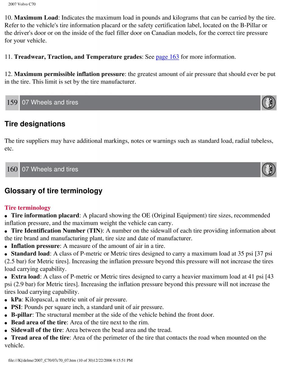 Volvo C70 M II 2 owners manual / page 169