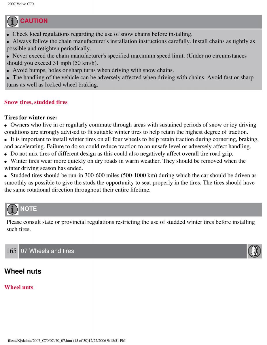 Volvo C70 M II 2 owners manual / page 174