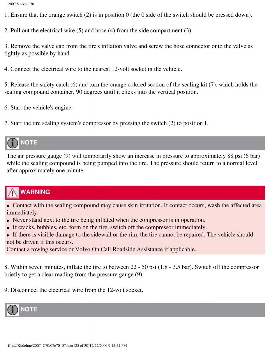 Volvo C70 M II 2 owners manual / page 184