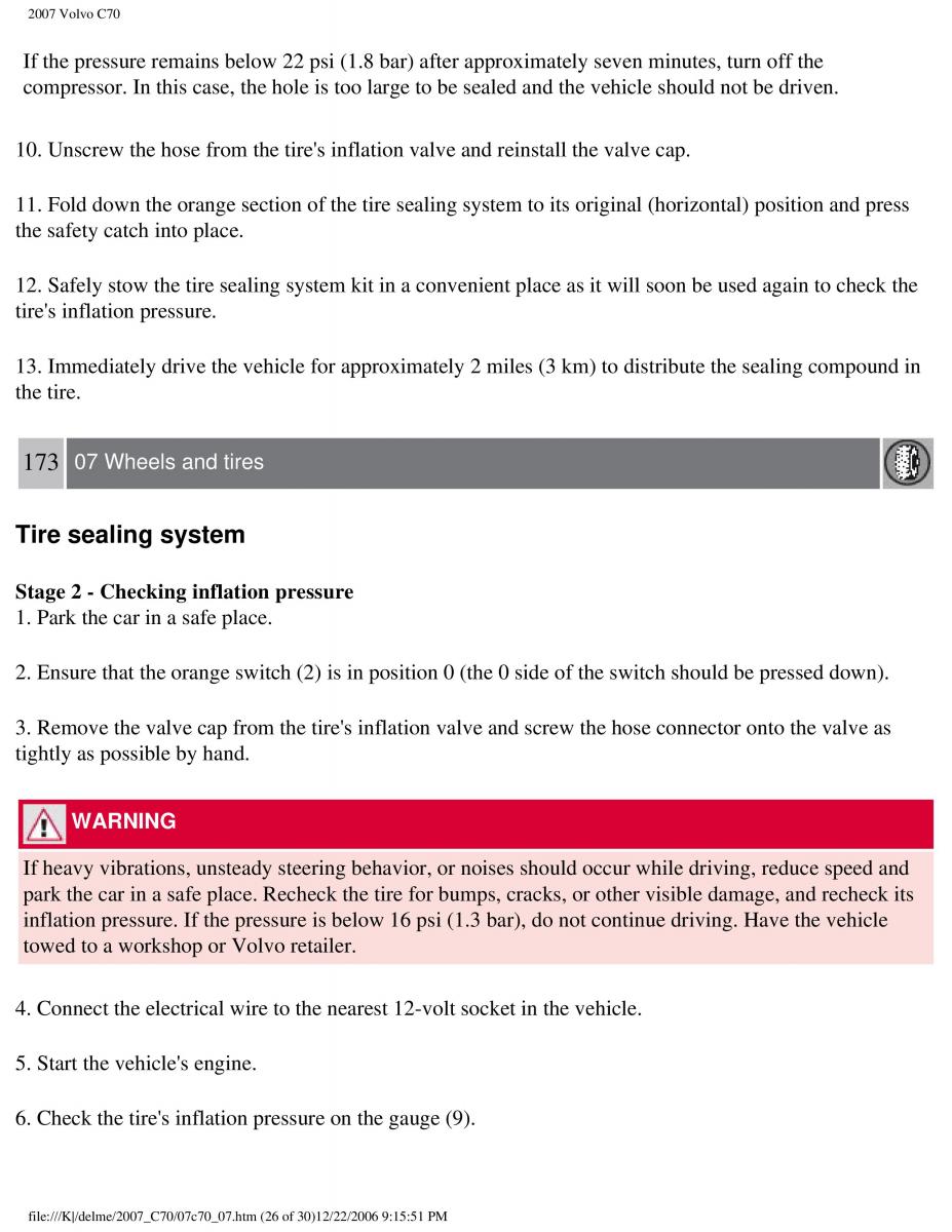 Volvo C70 M II 2 owners manual / page 185