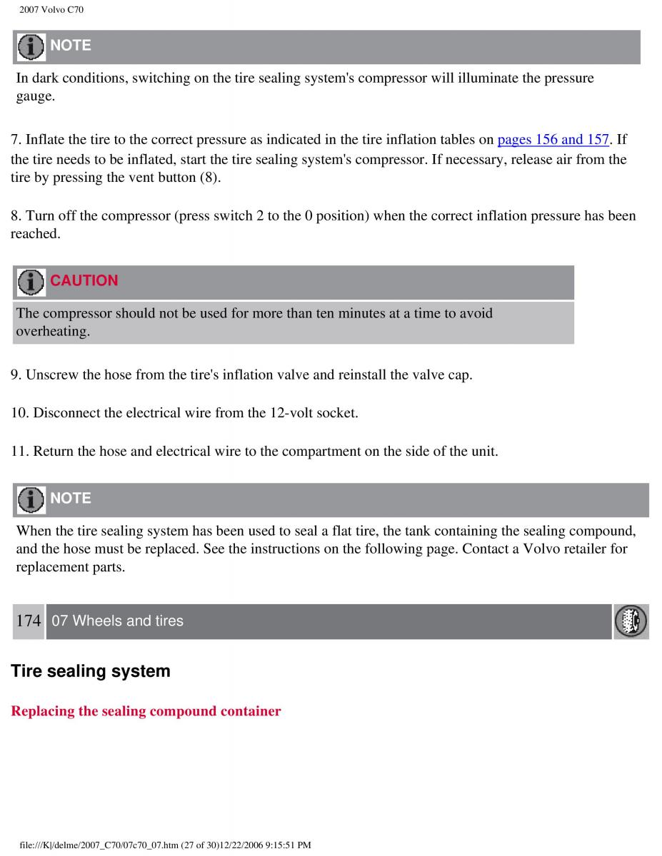 Volvo C70 M II 2 owners manual / page 186