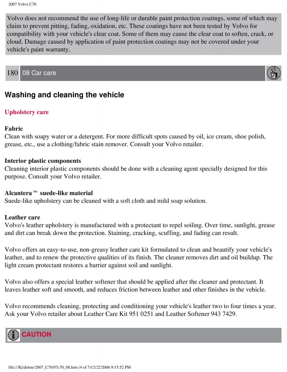 Volvo C70 M II 2 owners manual / page 193