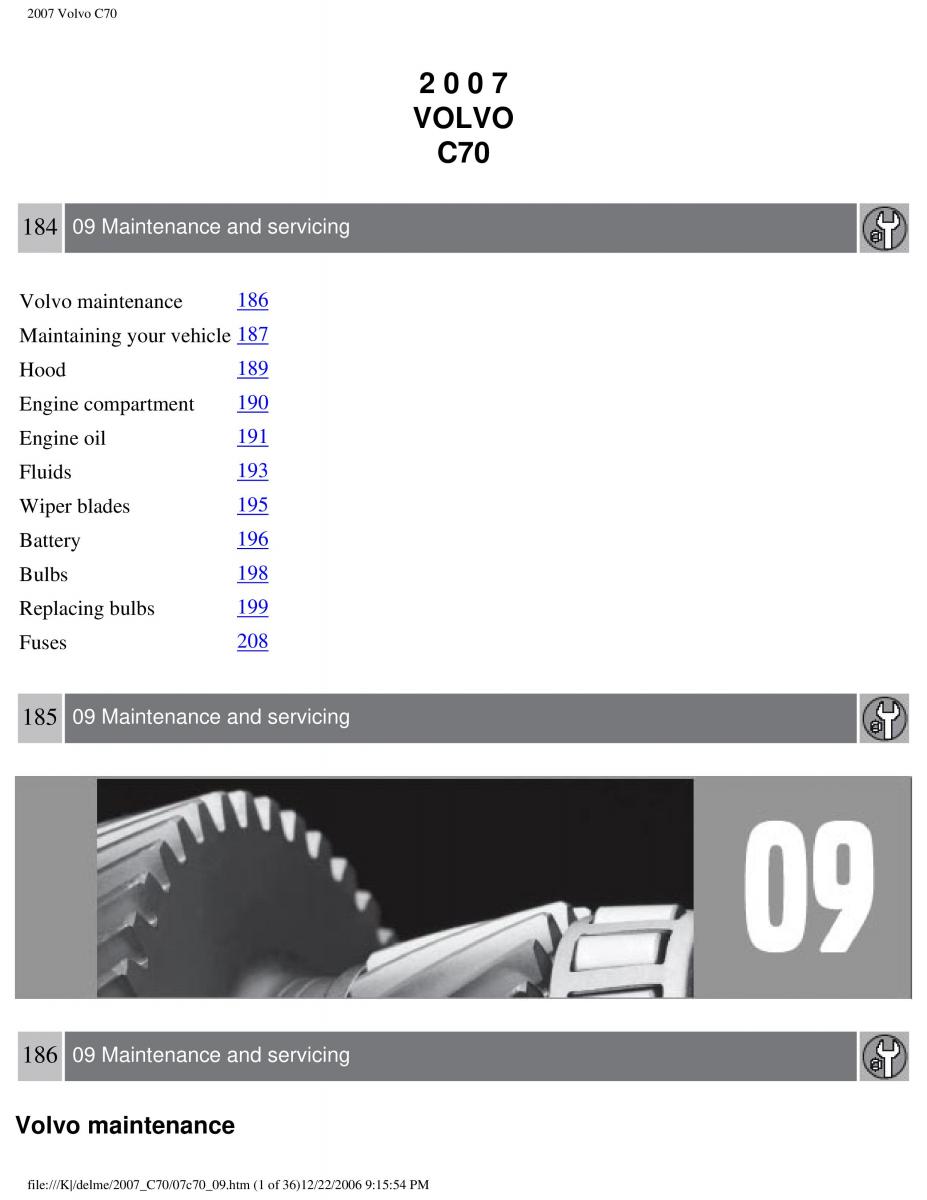 Volvo C70 M II 2 owners manual / page 197