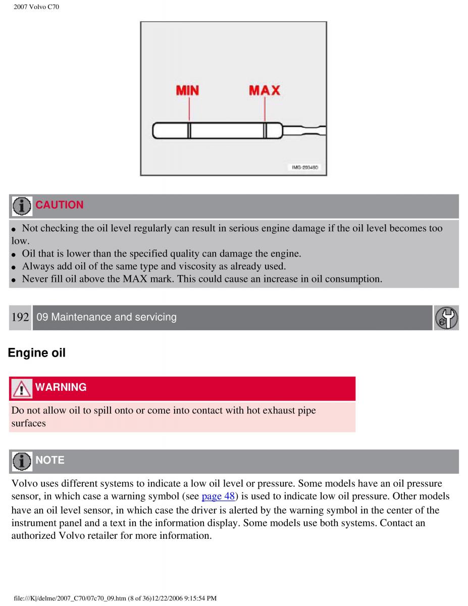 Volvo C70 M II 2 owners manual / page 204