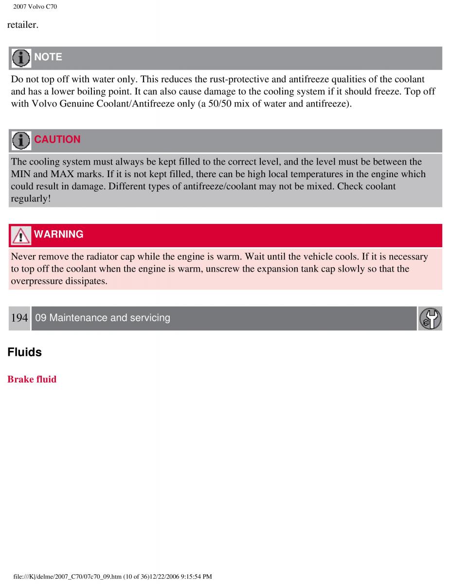 Volvo C70 M II 2 owners manual / page 206