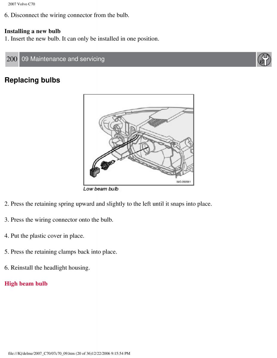 Volvo C70 M II 2 owners manual / page 216