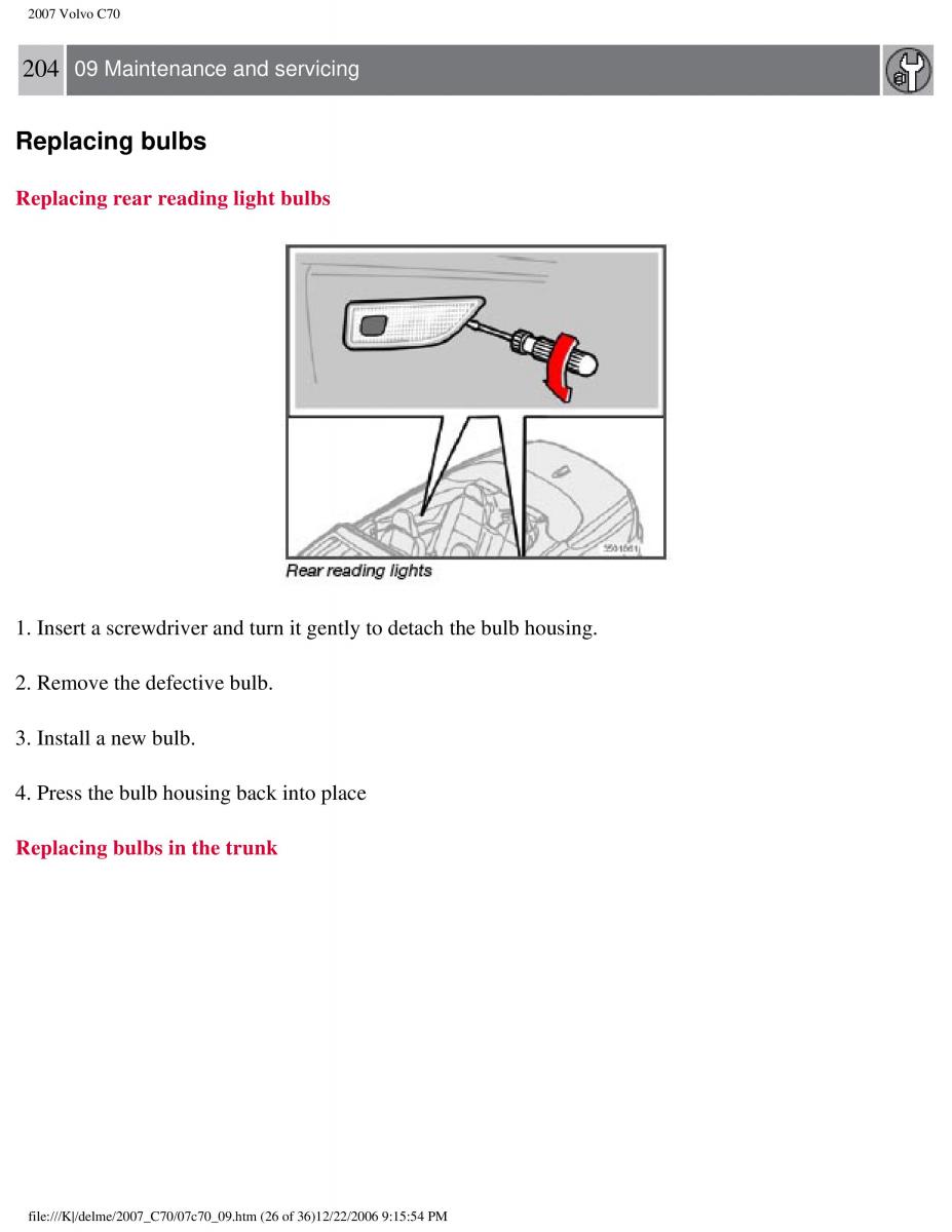 Volvo C70 M II 2 owners manual / page 222