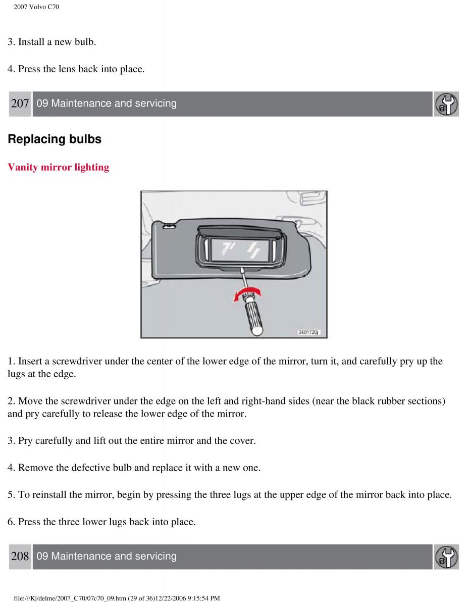 Volvo C70 M II 2 owners manual / page 225