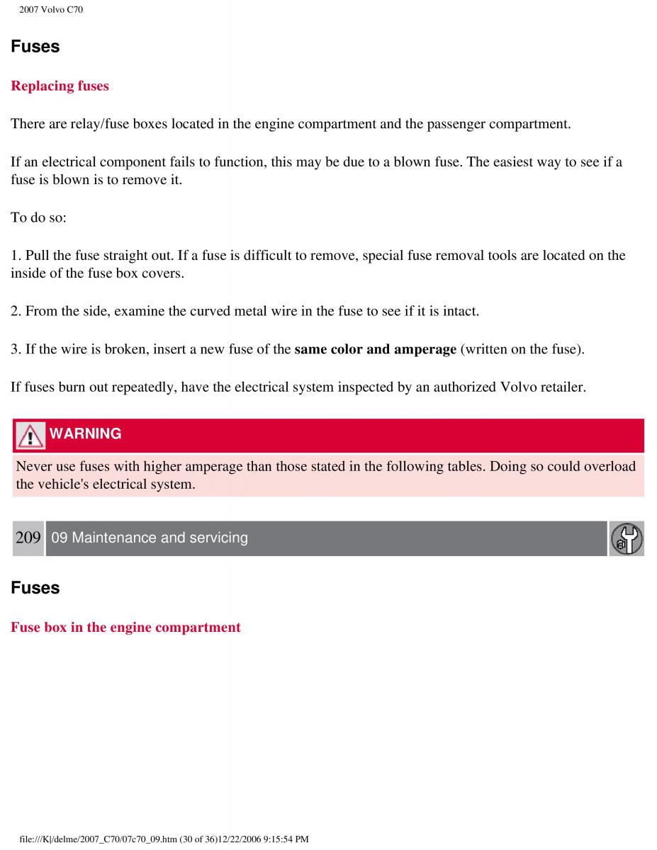 Volvo C70 M II 2 owners manual / page 226