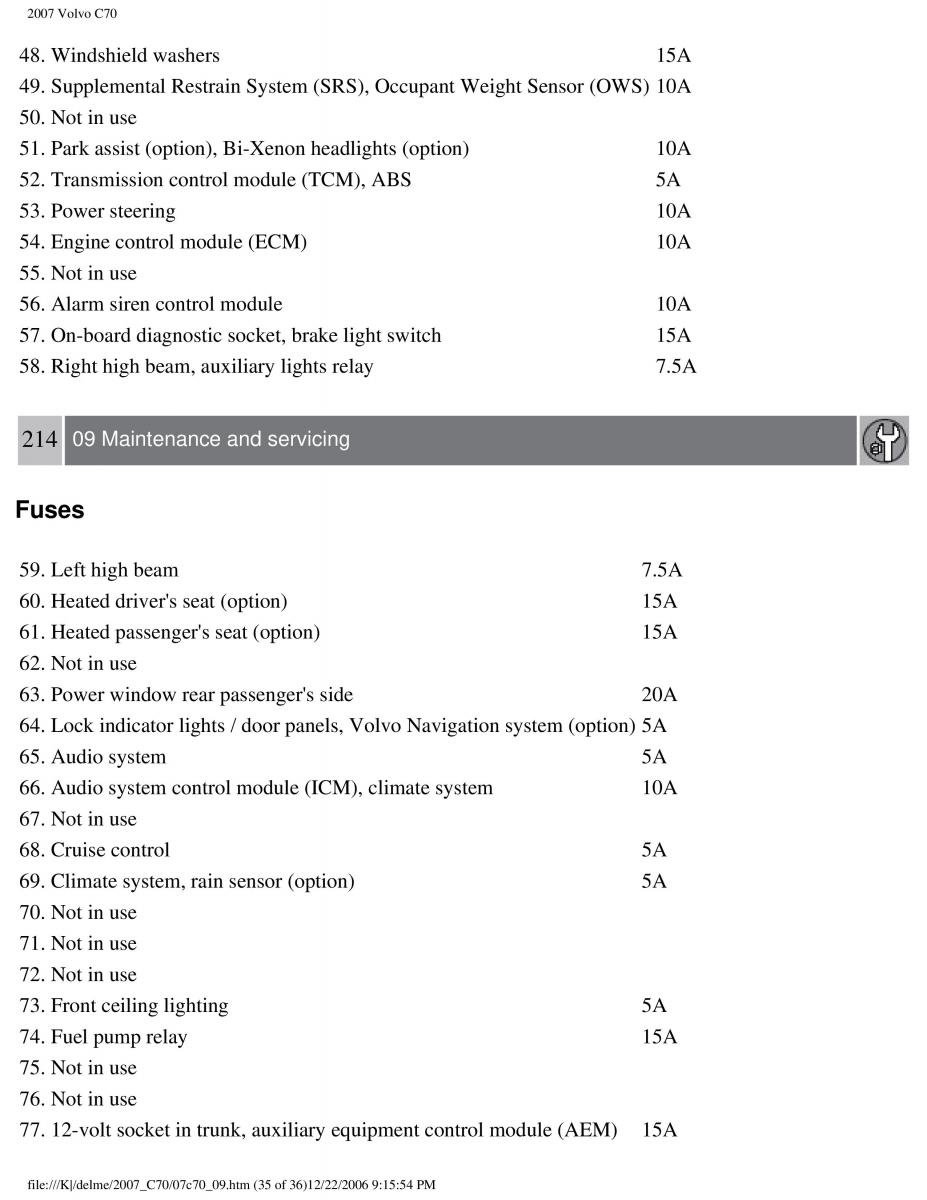 Volvo C70 M II 2 owners manual / page 231