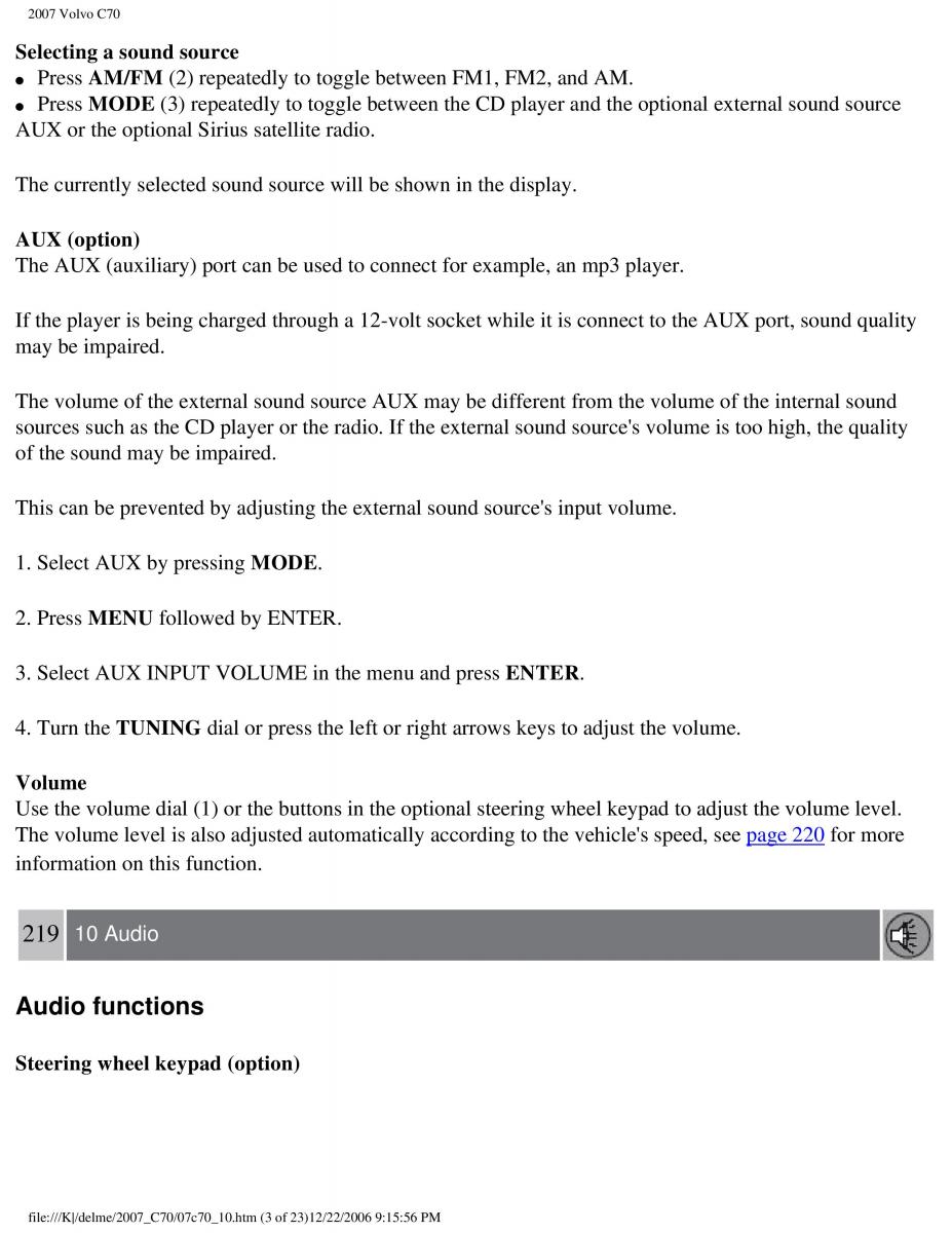 Volvo C70 M II 2 owners manual / page 235