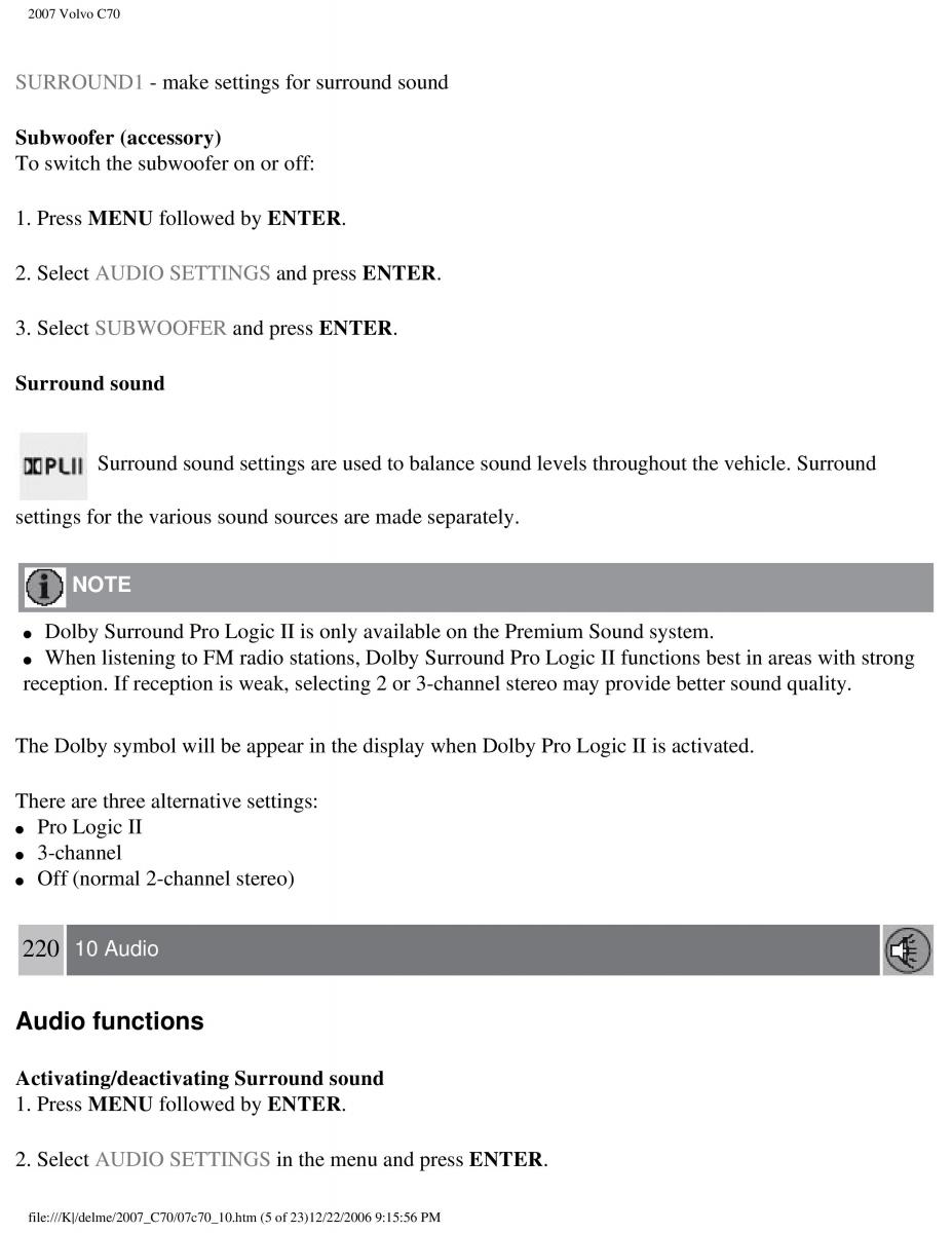 Volvo C70 M II 2 owners manual / page 237