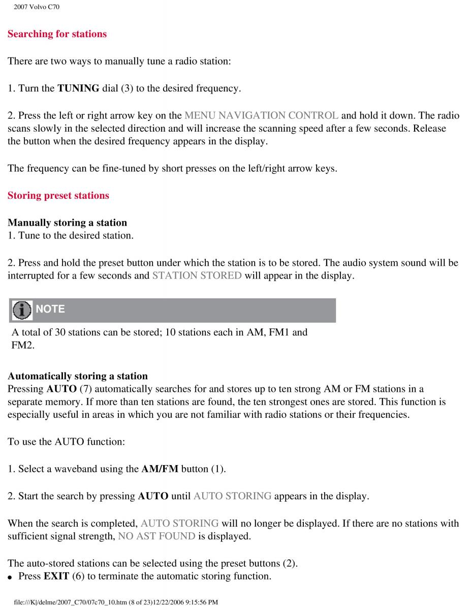 Volvo C70 M II 2 owners manual / page 240