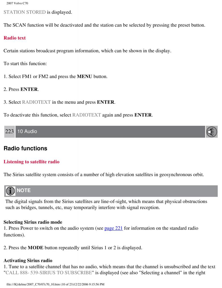 Volvo C70 M II 2 owners manual / page 242