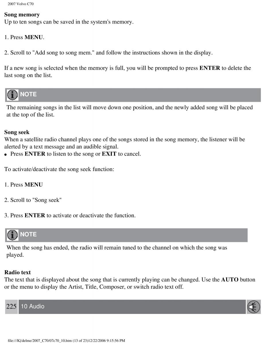 Volvo C70 M II 2 owners manual / page 245