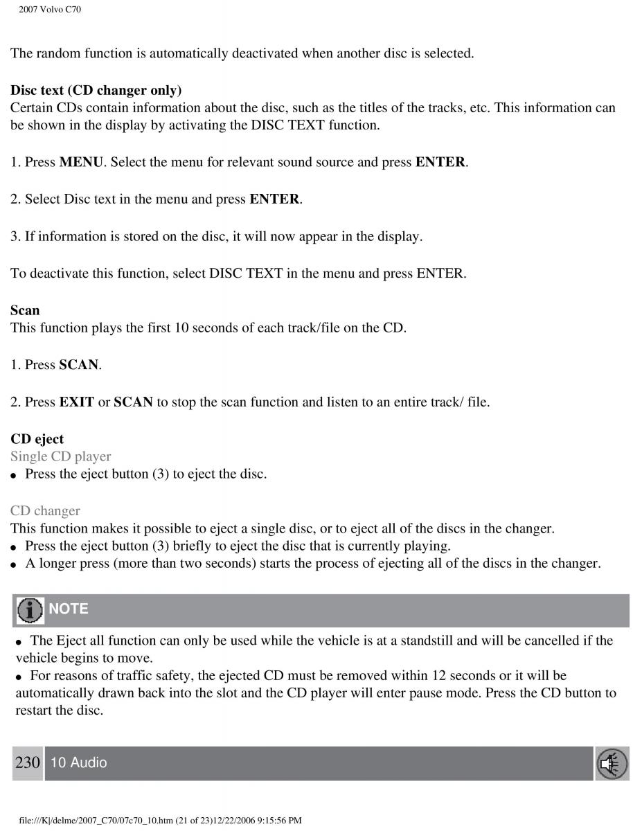 Volvo C70 M II 2 owners manual / page 253