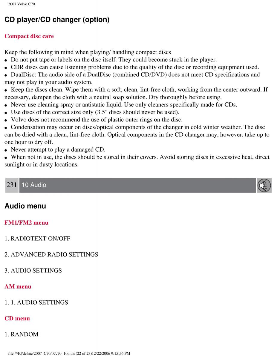 Volvo C70 M II 2 owners manual / page 254