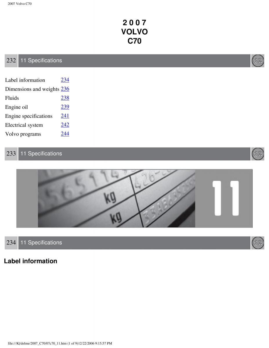 Volvo C70 M II 2 owners manual / page 256