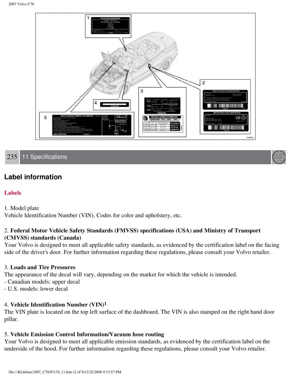 Volvo C70 M II 2 owners manual / page 257