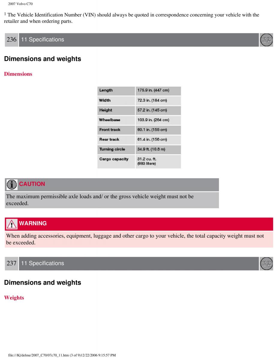 Volvo C70 M II 2 owners manual / page 258