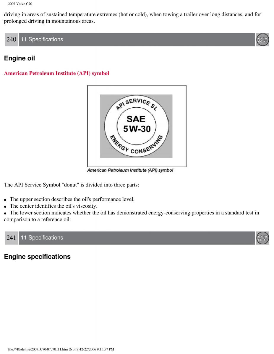 Volvo C70 M II 2 owners manual / page 261