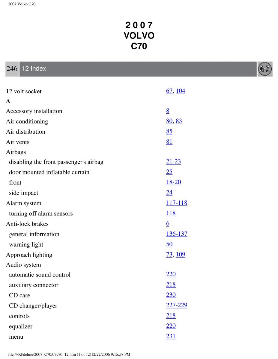 Volvo C70 M II 2 owners manual / page 265