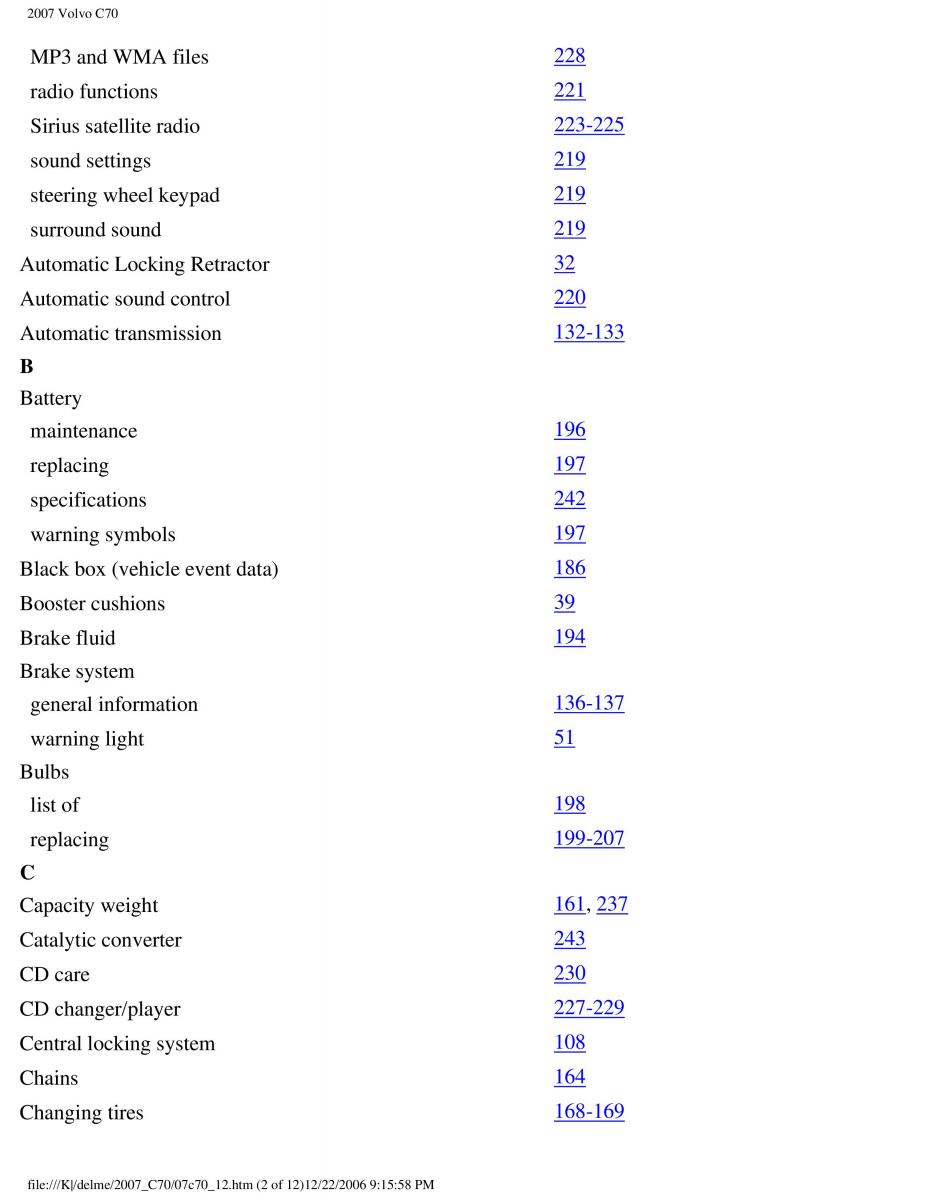 Volvo C70 M II 2 owners manual / page 266