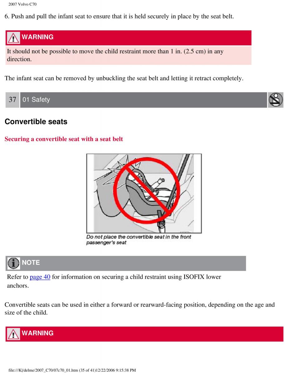 Volvo C70 M II 2 owners manual / page 42