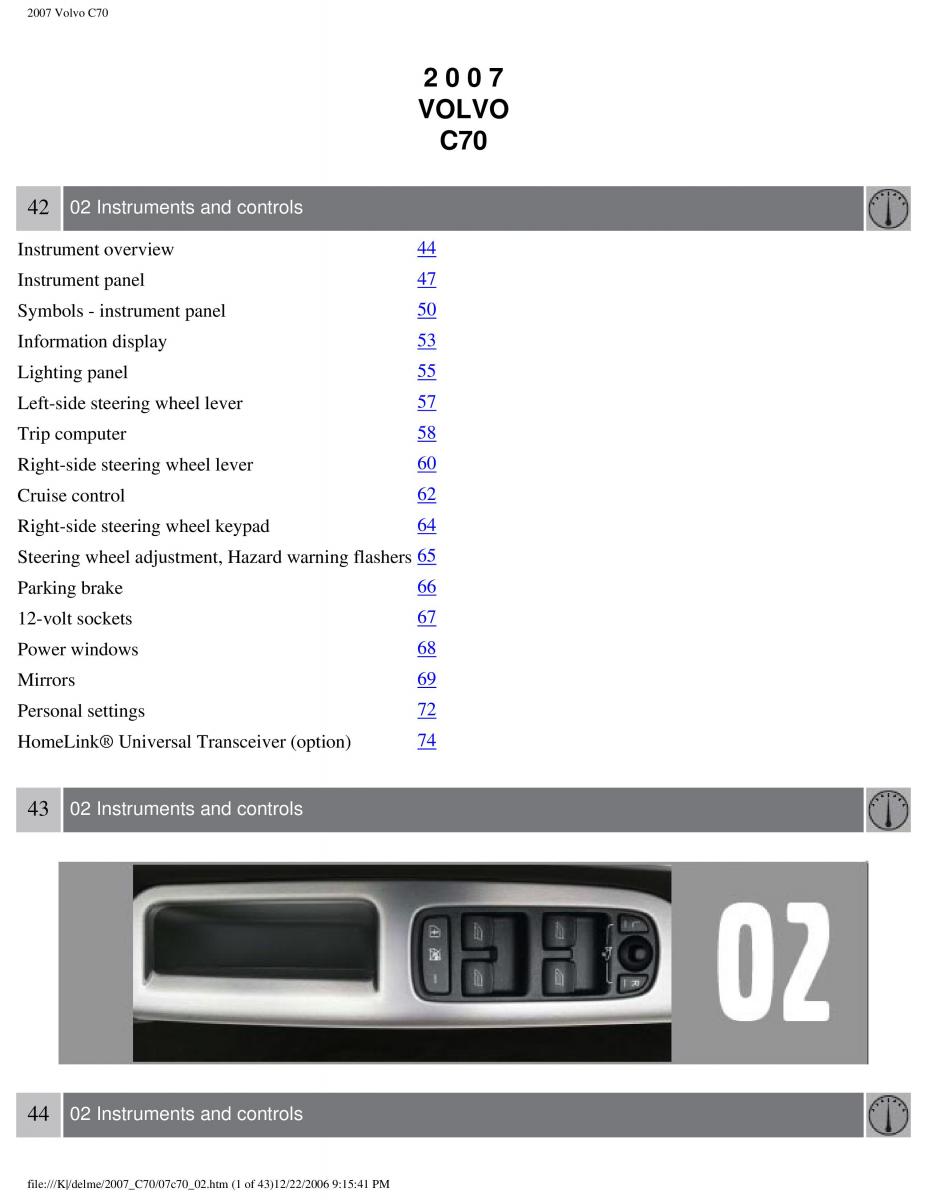 Volvo C70 M II 2 owners manual / page 49