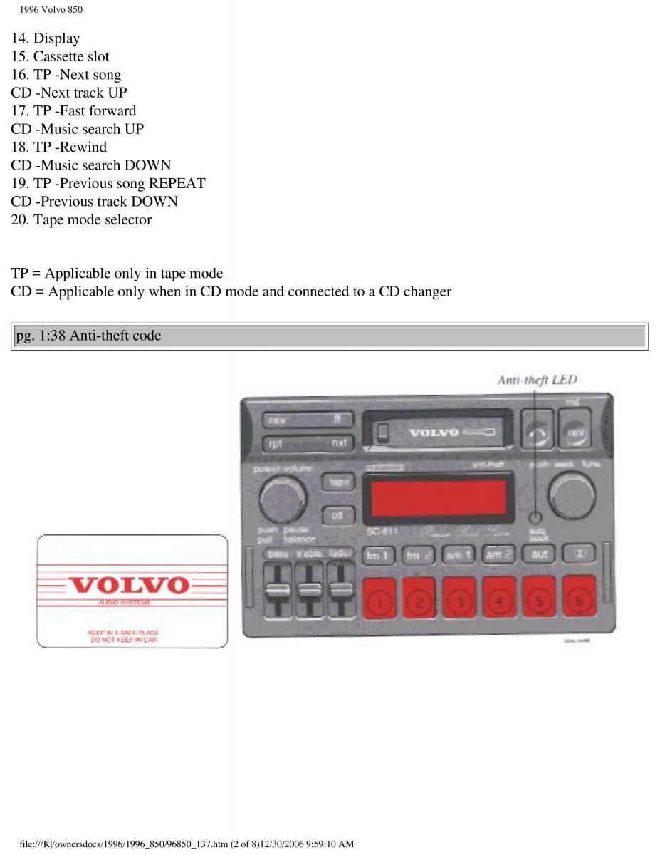 Volvo 850 owners manual / page 56