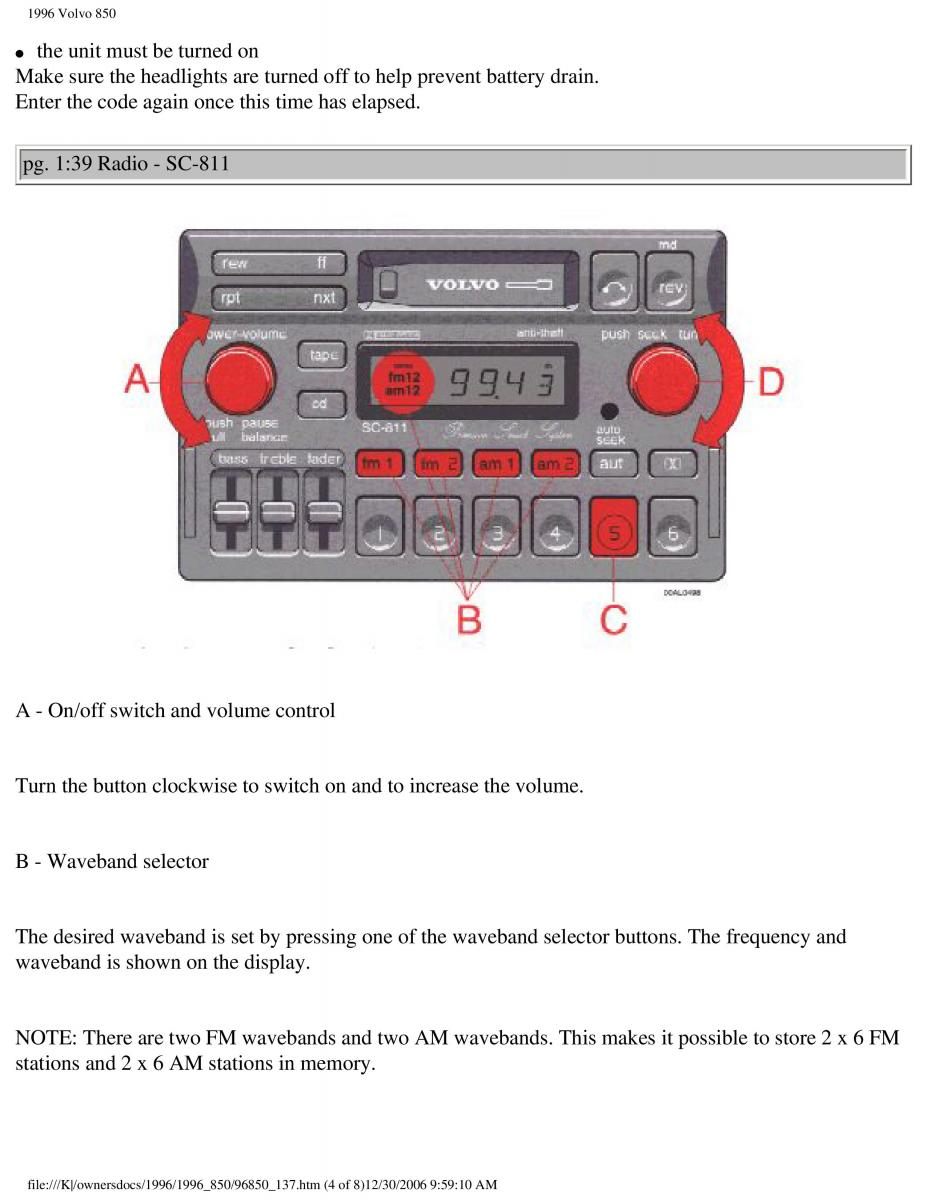 Volvo 850 owners manual / page 58