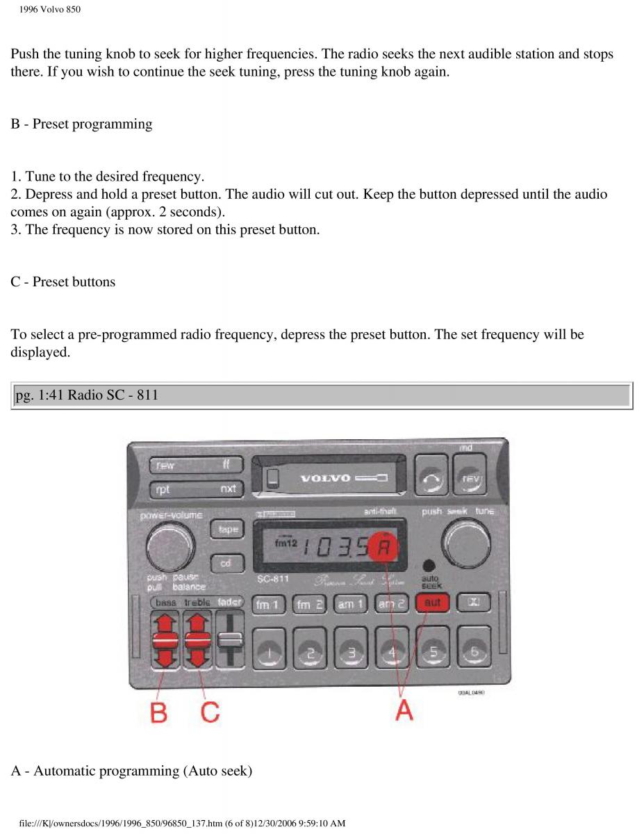 Volvo 850 owners manual / page 60