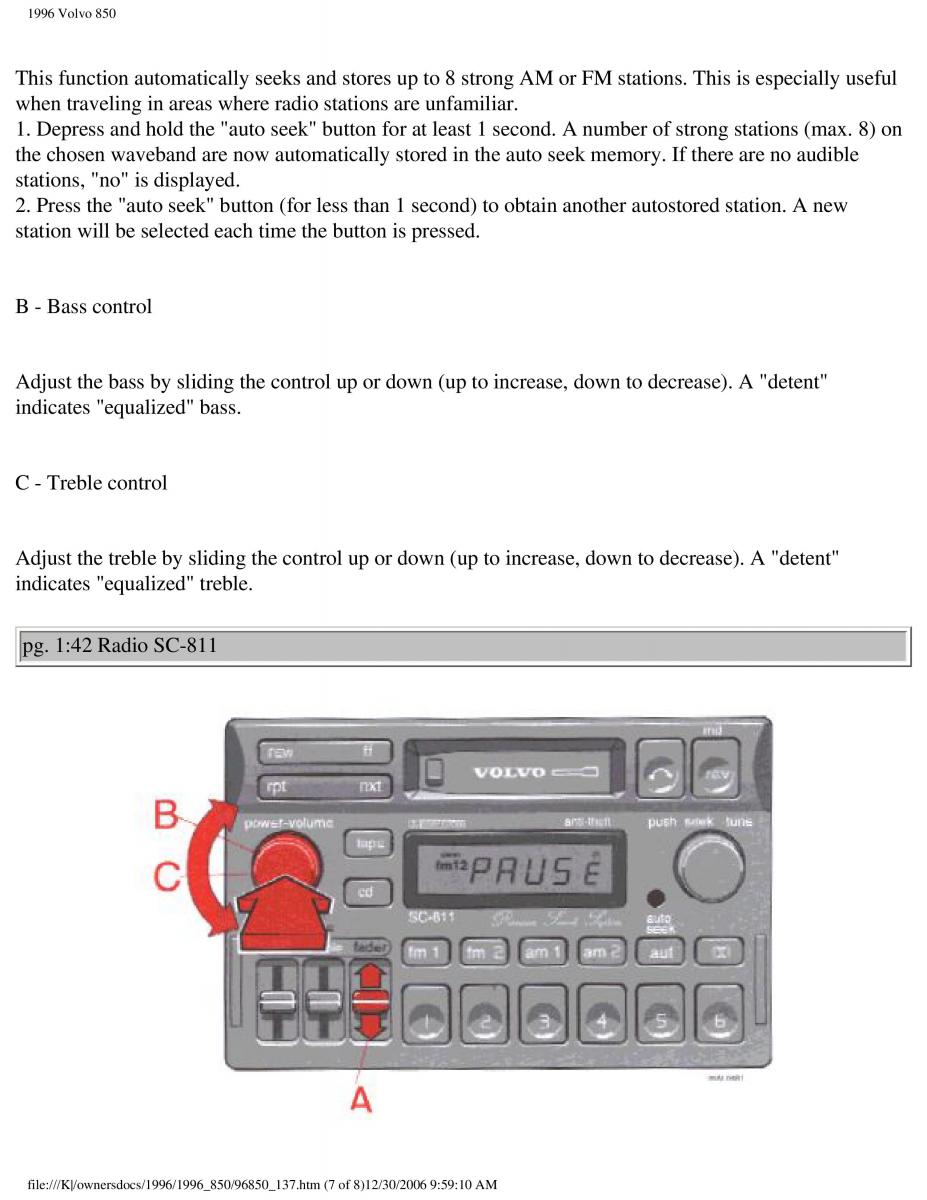 Volvo 850 owners manual / page 61