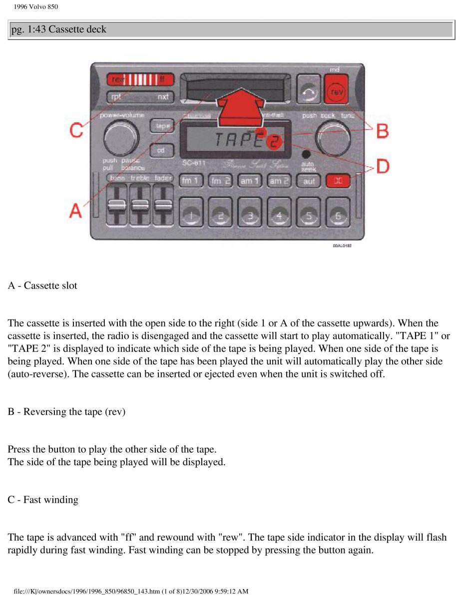 Volvo 850 owners manual / page 63