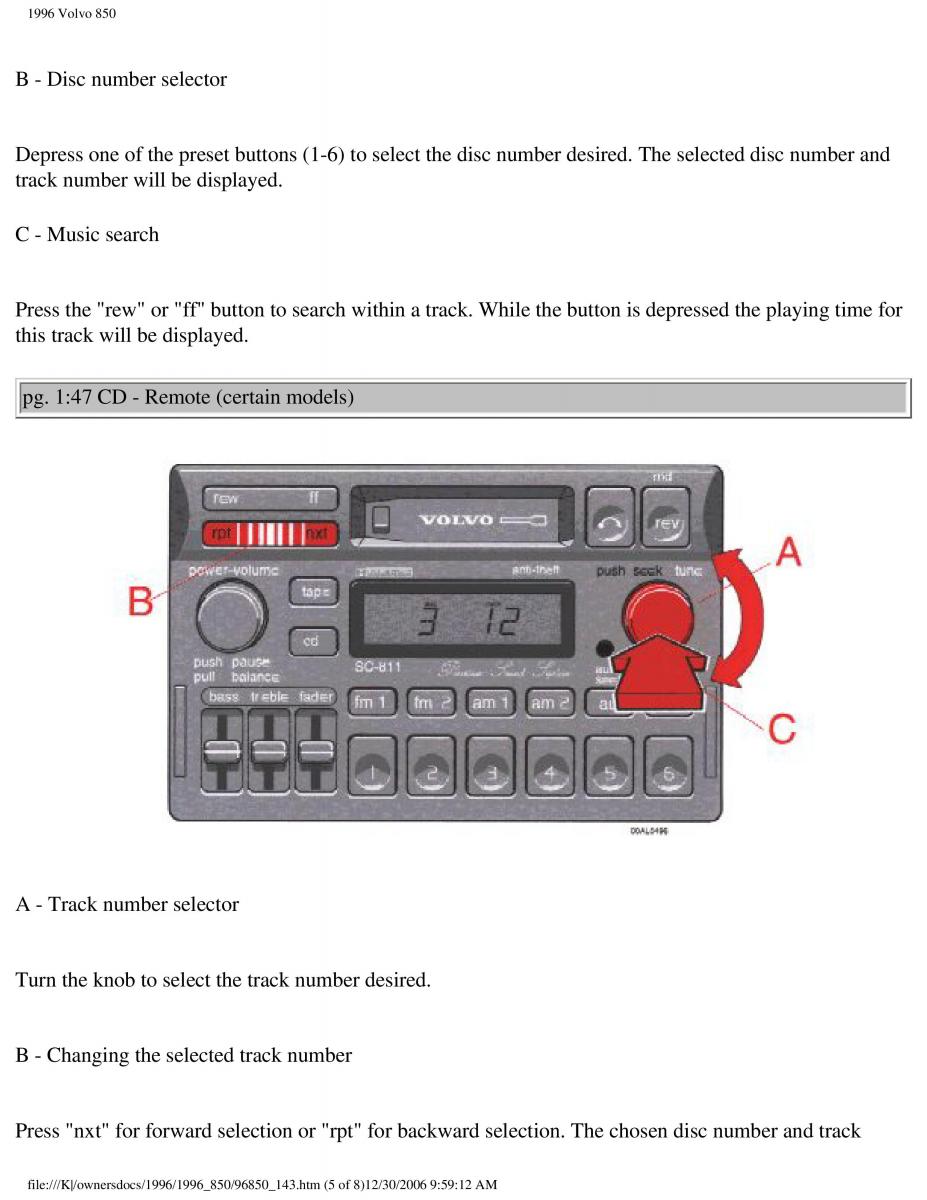 Volvo 850 owners manual / page 67