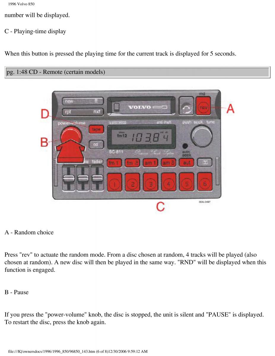 Volvo 850 owners manual / page 68