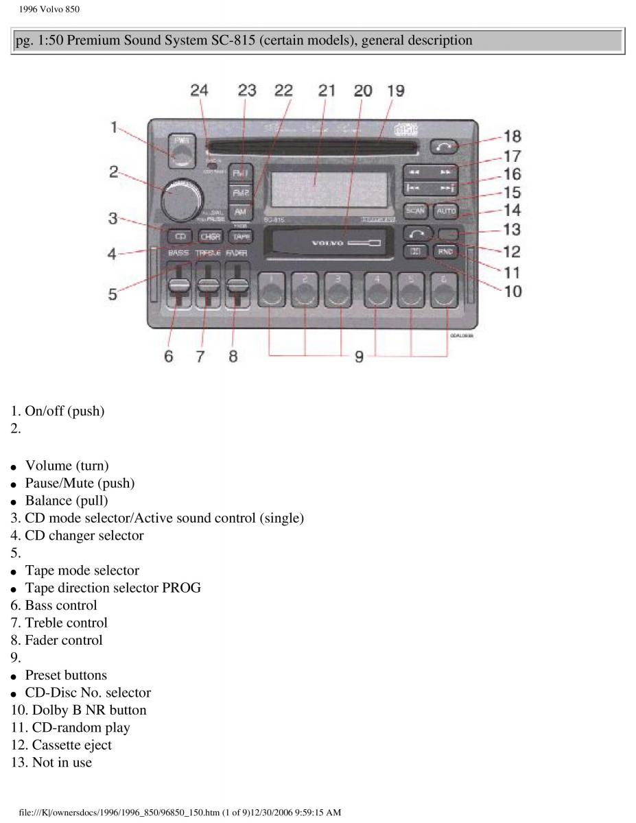 Volvo 850 owners manual / page 71