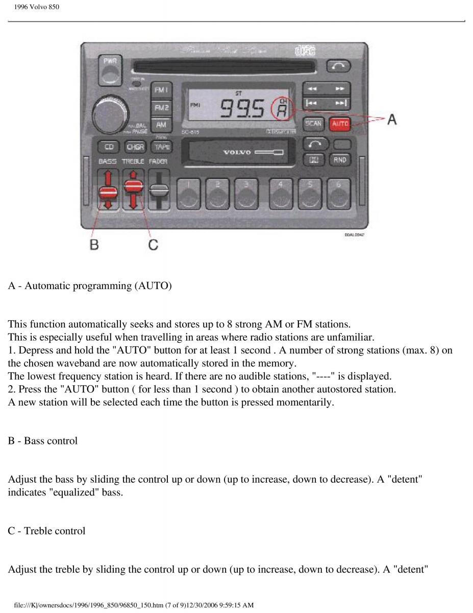 Volvo 850 owners manual / page 77