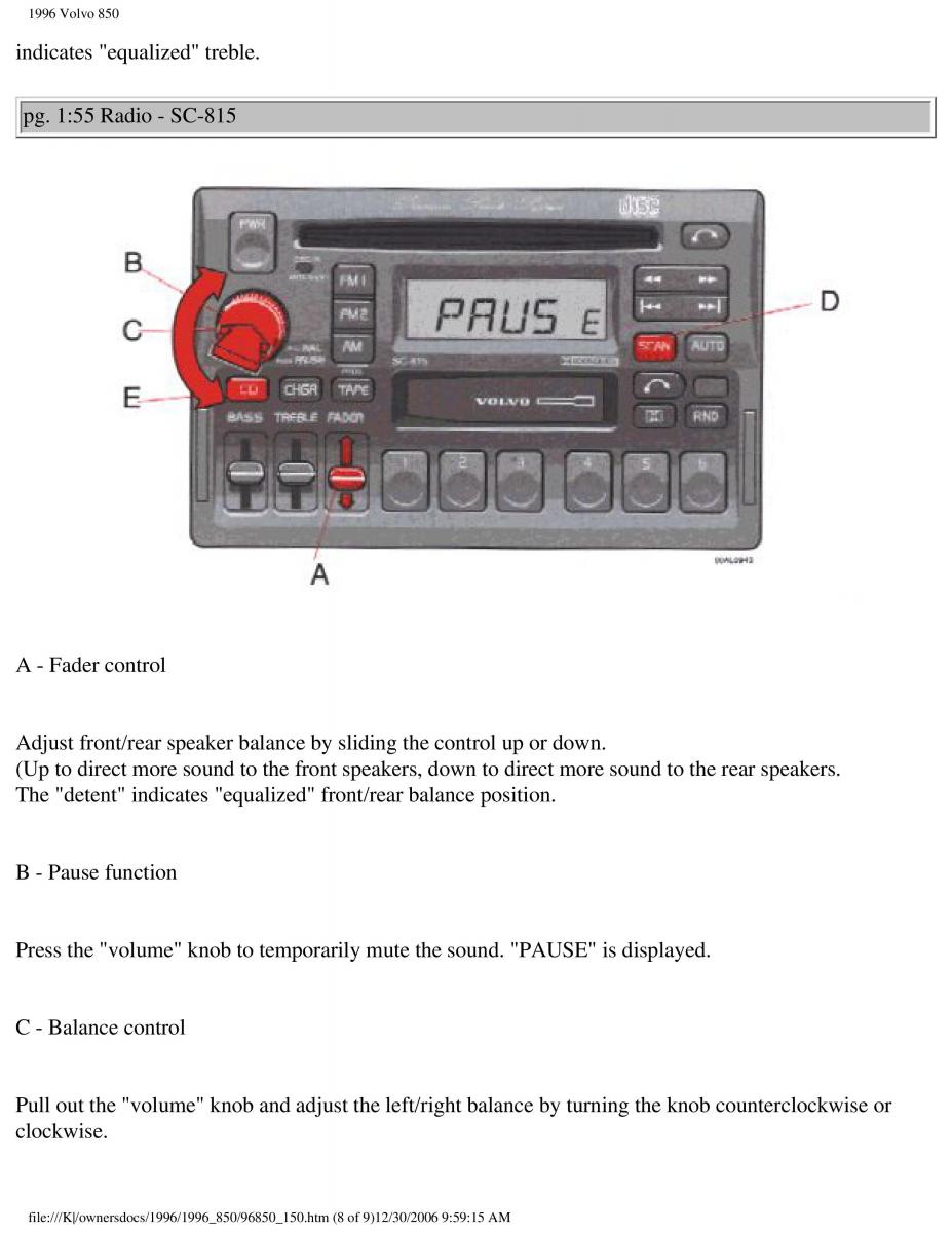 Volvo 850 owners manual / page 78