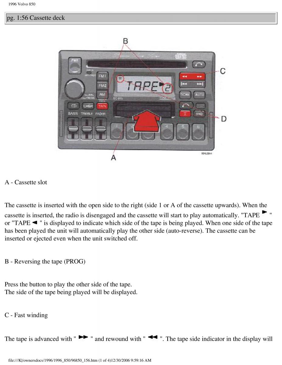 Volvo 850 owners manual / page 80