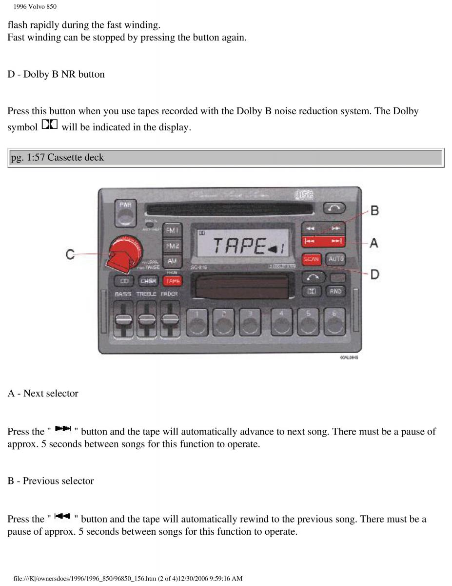 Volvo 850 owners manual / page 81