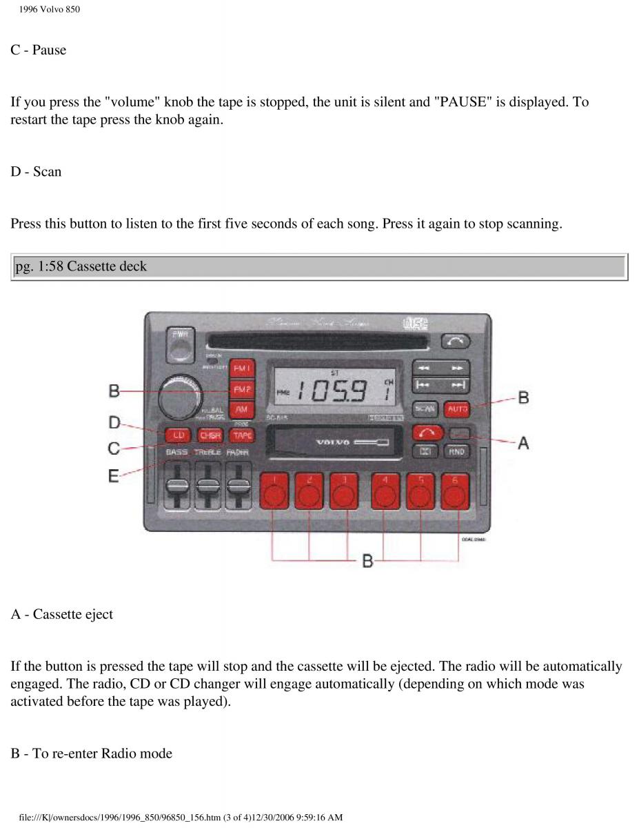 Volvo 850 owners manual / page 82